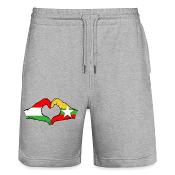 Hungary Myanmar Flag Hands Heart Shape - Stanley/Stella Trainer Unisex Organic Jogging Shorts - heather grey - Front - Nik (191cm) & Marisol (170cm)