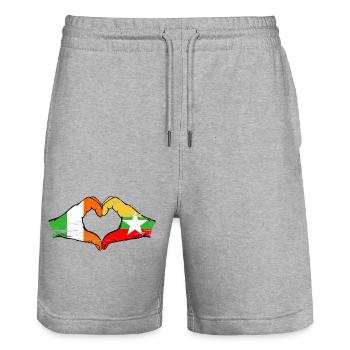 Irlande Myanmar drapeau mains forme de coeur utilisé - Short de jogging bio TRAINER Stanley/Stella unisexe - gris chiné - Devant - Nik (191cm) & Marisol (170cm)