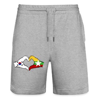 Corée du Sud Myanmar Drapeau Mains Coeur Forme - Short de jogging bio TRAINER Stanley/Stella unisexe - gris chiné - Devant - Nik (191cm) & Marisol (170cm)