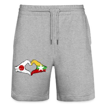 Japon Myanmar drapeau mains forme de coeur utilisé - Short de jogging bio TRAINER Stanley/Stella unisexe - gris chiné - Devant - Nik (191cm) & Marisol (170cm)