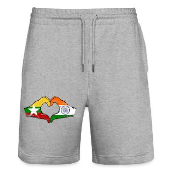 Myanmar Indien Flagge Hände Herzform used - Stanley/Stella Unisex Bio Joggingshorts Trainer  - Grau meliert - Vorne - Nik (191cm) & Marisol (170cm)