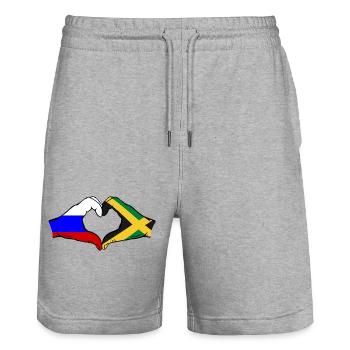 Russland Jamaika Flagge Hände Herzform - Stanley/Stella Unisex Bio Joggingshorts Trainer  - Grau meliert - Vorne - Nik (191cm) & Marisol (170cm)