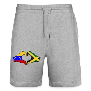 Venezuela Jamaïque Drapeau Mains Coeur Forme - Short de jogging bio TRAINER Stanley/Stella unisexe - gris chiné - Devant - Nik (191cm) & Marisol (170cm)
