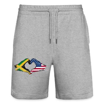 Jamaïque États-Unis Mains Forme de coeur Utilisé - Short de jogging bio TRAINER Stanley/Stella unisexe - gris chiné - Devant - Nik (191cm) & Marisol (170cm)