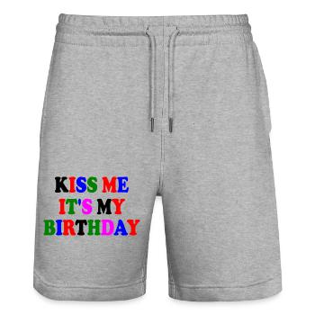 kiss me it's my birthday - Short de jogging bio TRAINER Stanley/Stella unisexe - gris chiné - Devant - Nik (191cm) & Marisol (170cm)