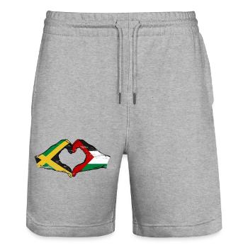 Jamaica Palestine Hands Heart Shape Used - Stanley/Stella Trainer Unisex Organic Jogging Shorts - heather grey - Front - Nik (191cm) & Marisol (170cm)