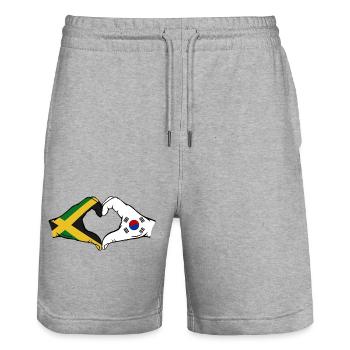 Jamaica South Korea Hands Heart Shape - Stanley/Stella Trainer Unisex Organic Jogging Shorts - heather grey - Front - Nik (191cm) & Marisol (170cm)