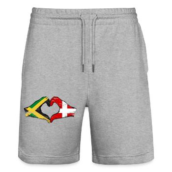 Jamaica Denmark Hands Heart Shape Used - Stanley/Stella Trainer Unisex Organic Jogging Shorts - heather grey - Front - Nik (191cm) & Marisol (170cm)
