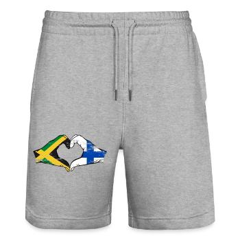 Jamaïque Finlande Mains Forme de Coeur Utilisé - Short de jogging bio TRAINER Stanley/Stella unisexe - gris chiné - Devant - Nik (191cm) & Marisol (170cm)