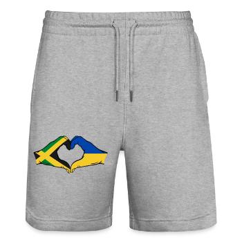 Jamaïque Ukraine Mains Forme de coeur - Short de jogging bio TRAINER Stanley/Stella unisexe - gris chiné - Devant - Nik (191cm) & Marisol (170cm)