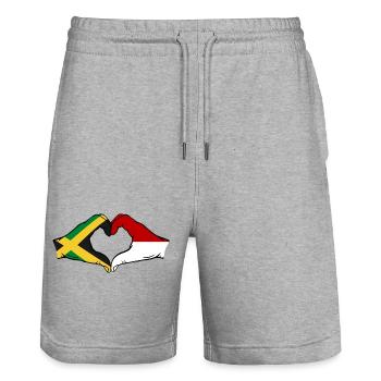 Jamaica Indonesia Hands Heart Shape - Stanley/Stella Trainer Unisex Organic Jogging Shorts - heather grey - Front - Nik (191cm) & Marisol (170cm)