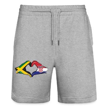 Jamaica Croatia Hands Heart Shape Used - Stanley/Stella Trainer Unisex Organic Jogging Shorts - heather grey - Front - Nik (191cm) & Marisol (170cm)