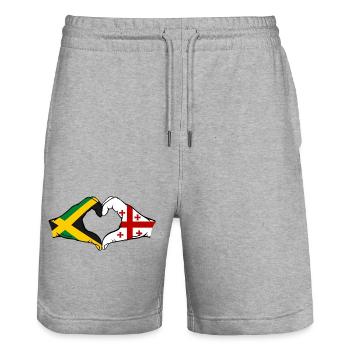 Jamaïque Géorgie Mains Forme de coeur - Short de jogging bio TRAINER Stanley/Stella unisexe - gris chiné - Devant - Nik (191cm) & Marisol (170cm)