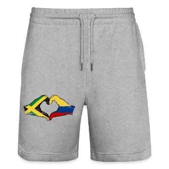 Jamaika Kolumbien Hände Herzform used - Stanley/Stella Unisex Bio Joggingshorts Trainer  - Grau meliert - Vorne - Nik (191cm) & Marisol (170cm)