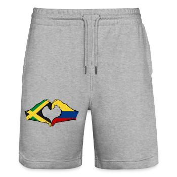 Jamaica Colombia Hands Heart Shape - Stanley/Stella Trainer Unisex Organic Jogging Shorts - heather grey - Front - Nik (191cm) & Marisol (170cm)