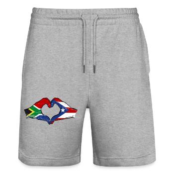 South Africa Puerto Rico Hands Heart Shape Used - Stanley/Stella Trainer Unisex Organic Jogging Shorts - heather grey - Front - Nik (191cm) & Marisol (170cm)