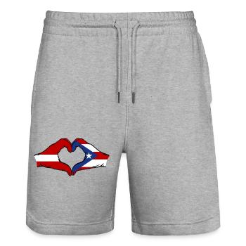 Latvia Puerto Rico Hands Heart Shape - Stanley/Stella Trainer Unisex Organic Jogging Shorts - heather grey - Front - Nik (191cm) & Marisol (170cm)