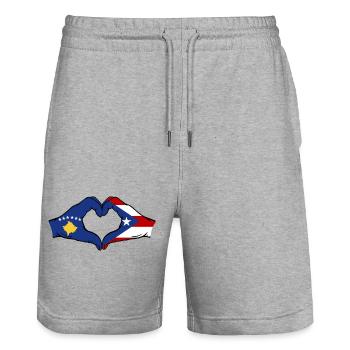 Kosovo Puerto Rico Hände Herzform - Stanley/Stella Unisex Bio Joggingshorts Trainer  - Grau meliert - Vorne - Nik (191cm) & Marisol (170cm)