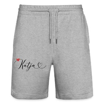 Katja Name Vorname Kalligrafieherz - Stanley/Stella Unisex Bio Joggingshorts Trainer  - Grau meliert - Vorne - Nik (191cm) & Marisol (170cm)