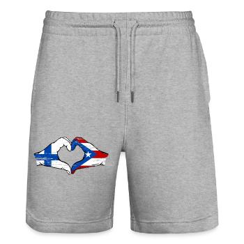 Finnland Puerto Rico Hände Herzform used - Stanley/Stella Unisex Bio Joggingshorts Trainer  - Grau meliert - Vorne - Nik (191cm) & Marisol (170cm)