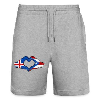 Iceland Puerto Rico Hands Heart Shape Used - Stanley/Stella Trainer Unisex Organic Jogging Shorts - heather grey - Front - Nik (191cm) & Marisol (170cm)