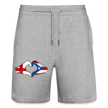 England Puerto Rico Hands Heart Shape Used - Stanley/Stella Trainer Unisex Organic Jogging Shorts - heather grey - Front - Nik (191cm) & Marisol (170cm)