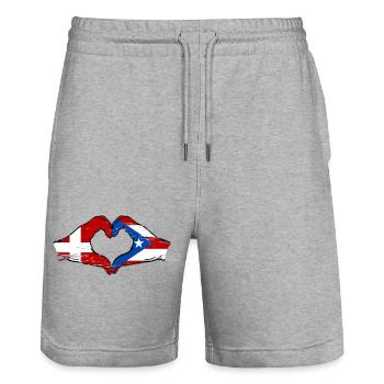 Denmark Puerto Rico Hands Heart Shape Used - Stanley/Stella Trainer Unisex Organic Jogging Shorts - heather grey - Front - Nik (191cm) & Marisol (170cm)