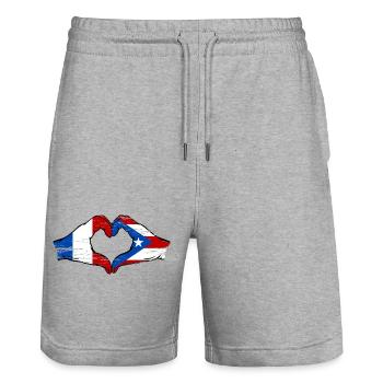 Frankreich Puerto Rico Flagge Hände Herzform used - Stanley/Stella Unisex Bio Joggingshorts Trainer  - Grau meliert - Vorne - Nik (191cm) & Marisol (170cm)