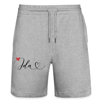 Ida Name First name Calligraphy Heart - Stanley/Stella Trainer Unisex Organic Jogging Shorts - heather grey - Front - Nik (191cm) & Marisol (170cm)