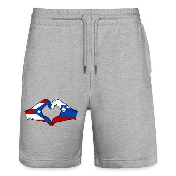 Puerto Rico Slowenien Flagge Hände Herzform - Stanley/Stella Unisex Bio Joggingshorts Trainer  - Grau meliert - Vorne - Nik (191cm) & Marisol (170cm)