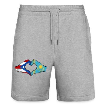 Porto Rico Kazakhstan Drapeau Mains Coeur Forme Utilisé - Short de jogging bio TRAINER Stanley/Stella unisexe - gris chiné - Devant - Nik (191cm) & Marisol (170cm)