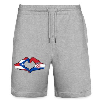 Puerto Rico Croatia Flag Hands Heart Shape - Stanley/Stella Trainer Unisex Organic Jogging Shorts - heather grey - Front - Nik (191cm) & Marisol (170cm)