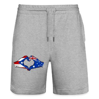 Puerto Rico Australien Flagge Hände Herzform used - Stanley/Stella Unisex Bio Joggingshorts Trainer  - Grau meliert - Vorne - Nik (191cm) & Marisol (170cm)
