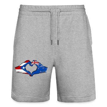 Porto Rico Nouvelle-Zélande drapeau mains forme de coeur utilisé - Short de jogging bio TRAINER Stanley/Stella unisexe - gris chiné - Devant - Nik (191cm) & Marisol (170cm)