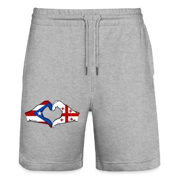 Puerto Rico Georgia Flag Hands Heart Shape - Stanley/Stella Trainer Unisex Organic Jogging Shorts - heather grey - Front - Nik (191cm) & Marisol (170cm)