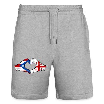 Porto Rico Géorgie drapeau mains forme de coeur utilisé - Short de jogging bio TRAINER Stanley/Stella unisexe - gris chiné - Devant - Nik (191cm) & Marisol (170cm)