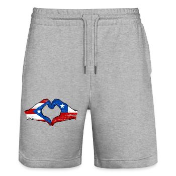 Puerto Rico Chile flag hands heart shape used - Stanley/Stella Trainer Unisex Organic Jogging Shorts - heather grey - Front - Nik (191cm) & Marisol (170cm)