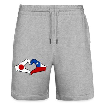 Japan Chile Flag Hands Heart Shape - Stanley/Stella Trainer Unisex Organic Jogging Shorts - heather grey - Front - Nik (191cm) & Marisol (170cm)