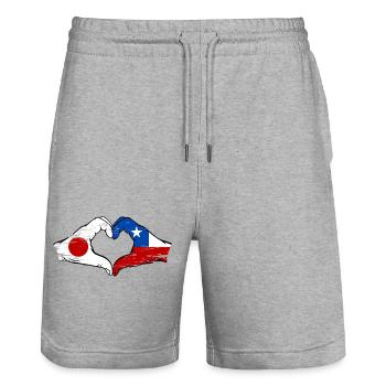 Japan Chile Flagge Hände Herzform used - Stanley/Stella Unisex Bio Joggingshorts Trainer  - Grau meliert - Vorne - Nik (191cm) & Marisol (170cm)