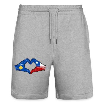 Kosovo Chile Flagge Hände Herzform used - Stanley/Stella Unisex Bio Joggingshorts Trainer  - Grau meliert - Vorne - Nik (191cm) & Marisol (170cm)