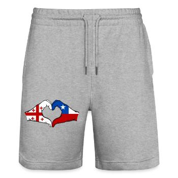 Georgia Chile Flag Hands Heart Shape - Stanley/Stella Trainer Unisex Organic Jogging Shorts - heather grey - Front - Nik (191cm) & Marisol (170cm)
