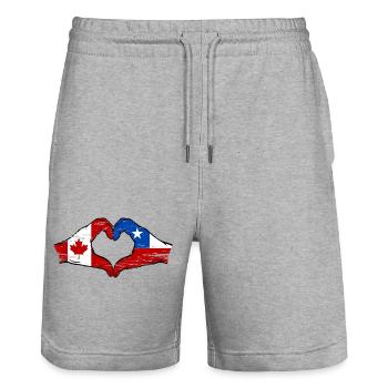 Canada Chile flag hands heart shape used - Stanley/Stella Trainer Unisex Organic Jogging Shorts - heather grey - Front - Nik (191cm) & Marisol (170cm)