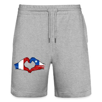 Frankreich Chile Flagge Hände Herzform used - Stanley/Stella Unisex Bio Joggingshorts Trainer  - Grau meliert - Vorne - Nik (191cm) & Marisol (170cm)