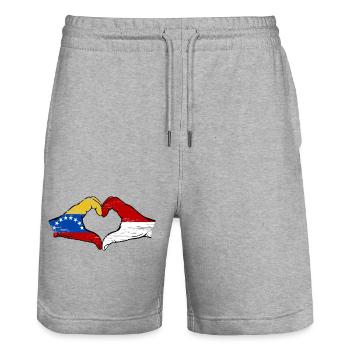 Venezuela Indonésie Drapeau Mains Coeur Forme Utilisé - Short de jogging bio TRAINER Stanley/Stella unisexe - gris chiné - Devant - Nik (191cm) & Marisol (170cm)