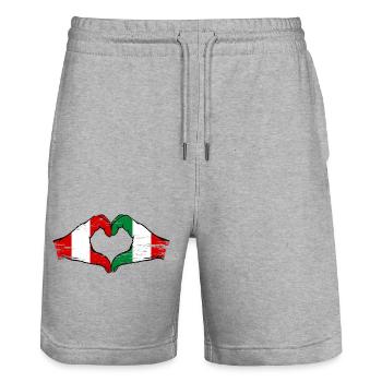 Peru Italy Flag Hands Heart Shape Used - Stanley/Stella Trainer Unisex Organic Jogging Shorts - heather grey - Front - Nik (191cm) & Marisol (170cm)