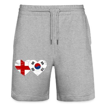 Angleterre Corée du Sud drapeau coeur utilisé - Short de jogging bio TRAINER Stanley/Stella unisexe - gris chiné - Devant - Nik (191cm) & Marisol (170cm)