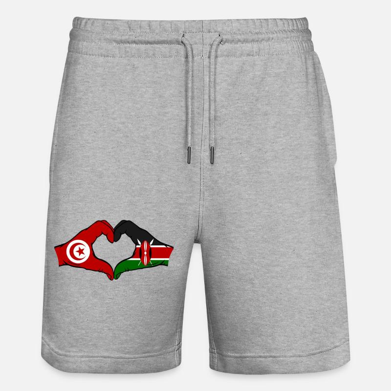 Tunisie Kenya Drapeau Mains Coeur - Short de jogging bio TRAINER Stanley/Stella unisexe - gris chiné