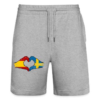 Spanien Schweden Flagge Hände Herz used - Stanley/Stella Unisex Bio Joggingshorts Trainer  - Grau meliert - Vorne - Nik (191cm) & Marisol (170cm)