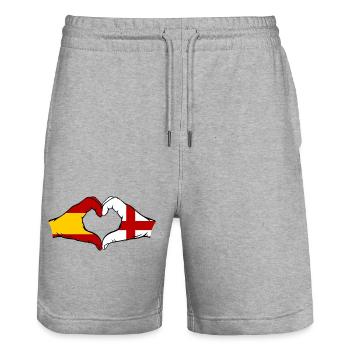 Spanien England Flagge Hände Herz - Stanley/Stella Unisex Bio Joggingshorts Trainer  - Grau meliert - Vorne - Nik (191cm) & Marisol (170cm)