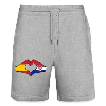 Espagne Croatie Drapeau Mains Coeur - Short de jogging bio TRAINER Stanley/Stella unisexe - gris chiné - Devant - Nik (191cm) & Marisol (170cm)